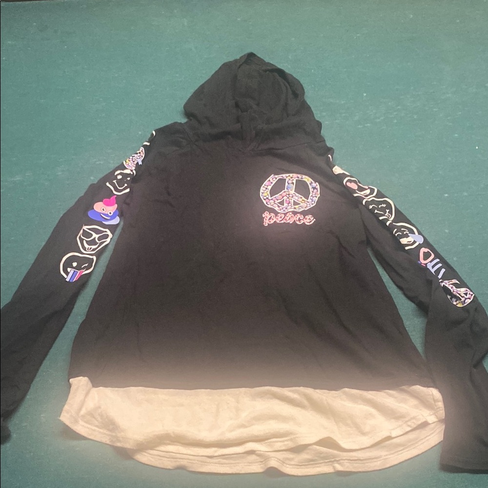 Black Hoodie with Peace Sign and Graphic Sleeves